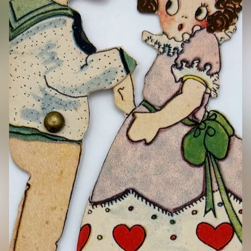 Vintage Valentines Day Stand Up Card Dancing Box Girl Movable Surprise Kiss